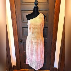 One shoulder pink lace dress
